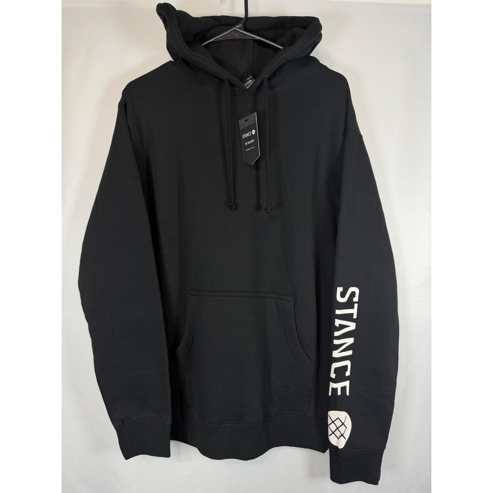 Stance The Pullover Hoodie Black Heavyweight Logo Sleeve Sweatshirt Small NWT